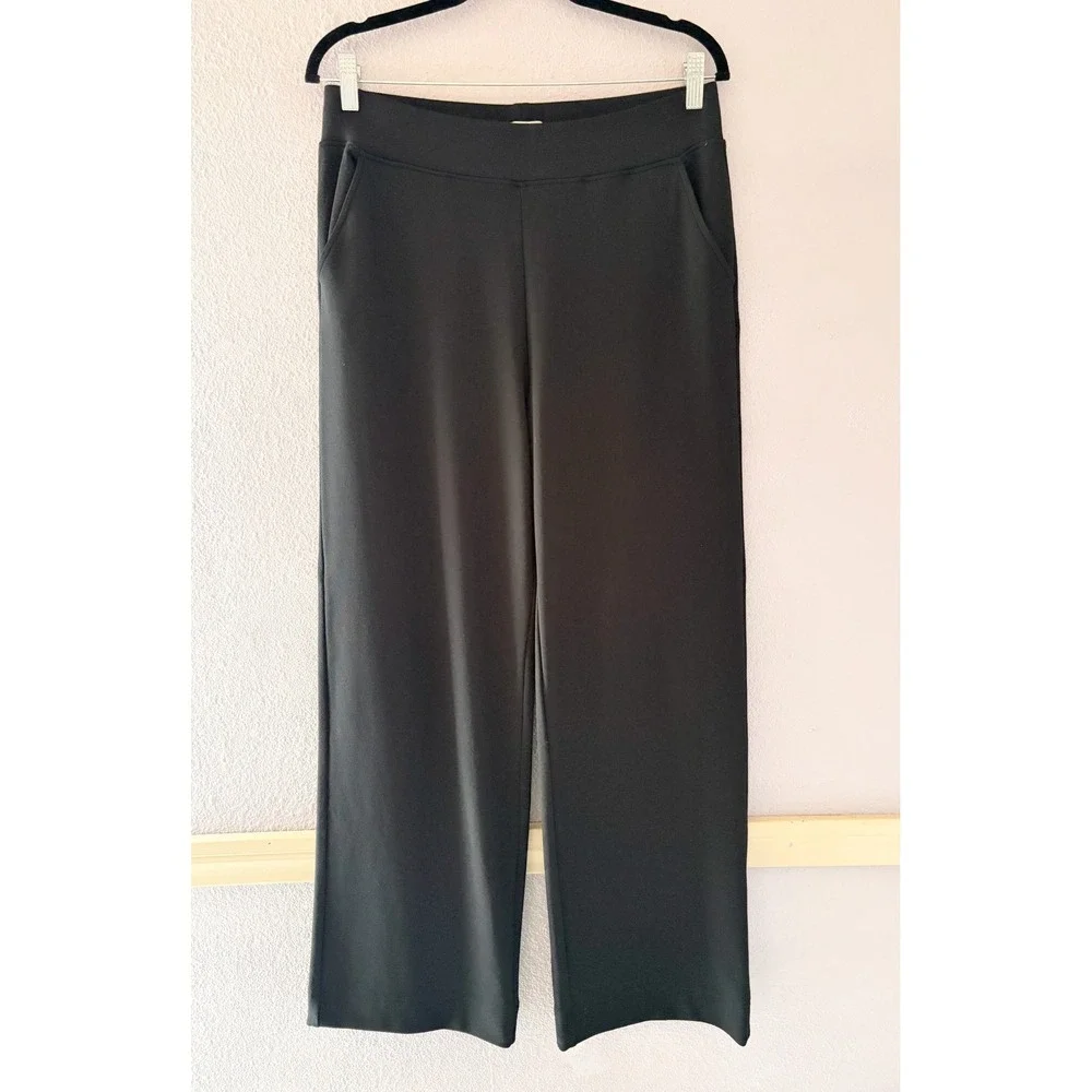 AYR The High Hopes Pants Black Wide Leg Pima Cotton Blend Size Large - Picture 3 of 6